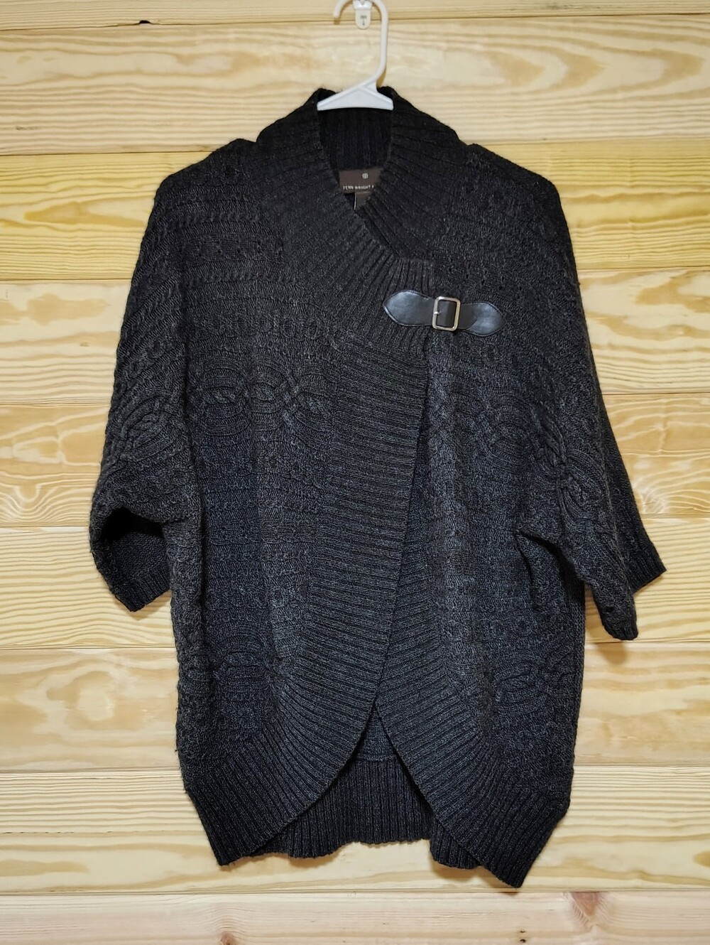 Fenn Wright Manson Angora Wool Charcoal Chunky Shawl Neck Cardigan Buckle Detail
